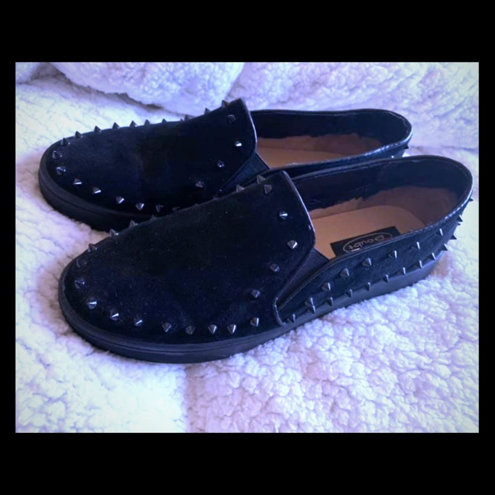 Spiked suede slip-ons